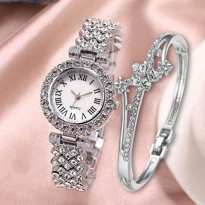 Buy Center Luxury Diamond Quartz Watch & Bracelet Set - Elegant Fashion Jewelry - Buy Center