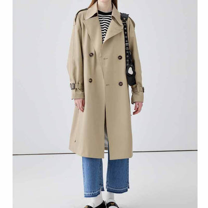 Buycenter Women's Mid-Length Trench Coat - British Style, Loose Fit - Buy Center