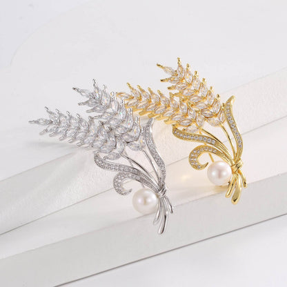 Buy Center Wheat Style Flower Brooch - Elegant Copper Decoration - Buy Center