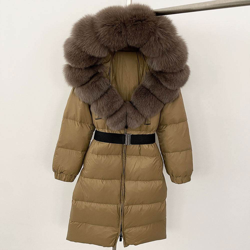 Women's Long Hoodie Coat - Real Fox Fur Collar, Padded Warmth 2025 - Buy Center
