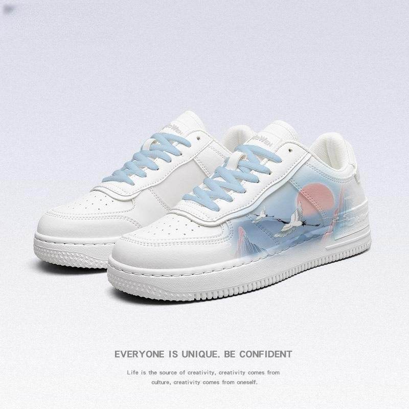 Buycenter Ancient Style White Crane Vulcanize Shoes - Cute Sky Blue Laces - Buy Center