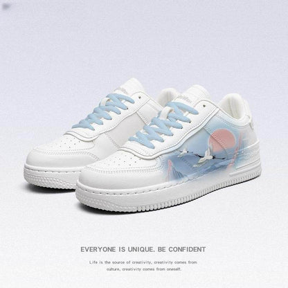 Buycenter Ancient Style White Crane Vulcanize Shoes - Cute Sky Blue Laces - Buy Center