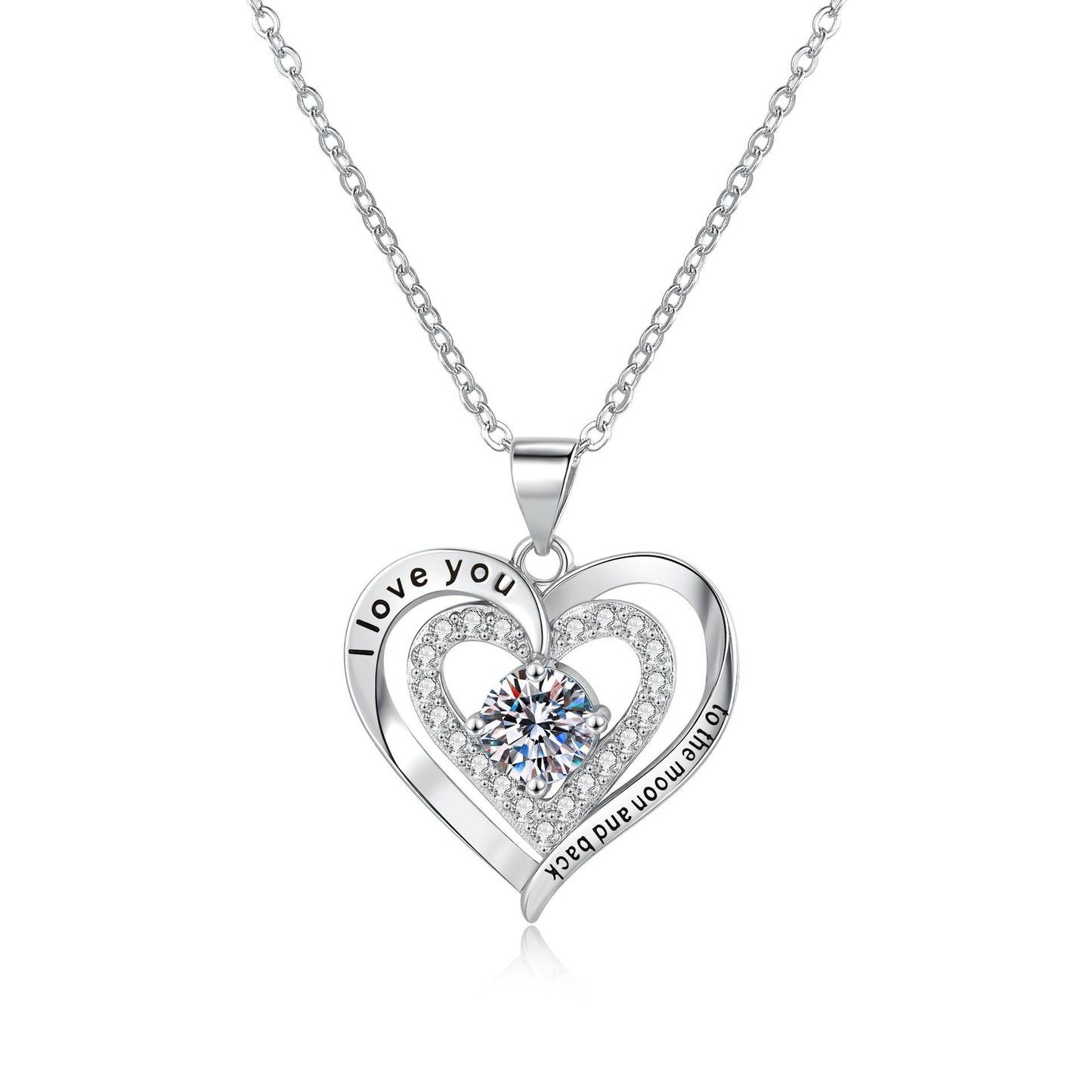 Buycenter Women's Heart-Shaped Birthstone Necklace - Double Weight with Diamond - Buy Center