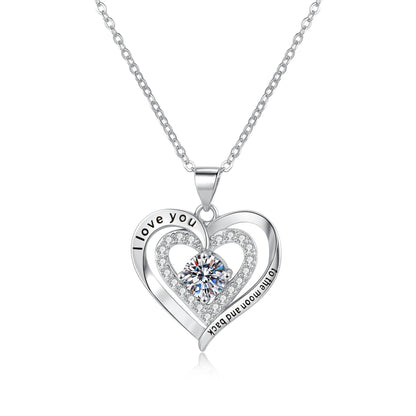 Buycenter Women's Heart-Shaped Birthstone Necklace - Double Weight with Diamond - Buy Center
