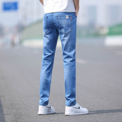Men's Slim Straight Denim Trousers - Comfortable Stretch Fit for Spring/Summer - Buy Center