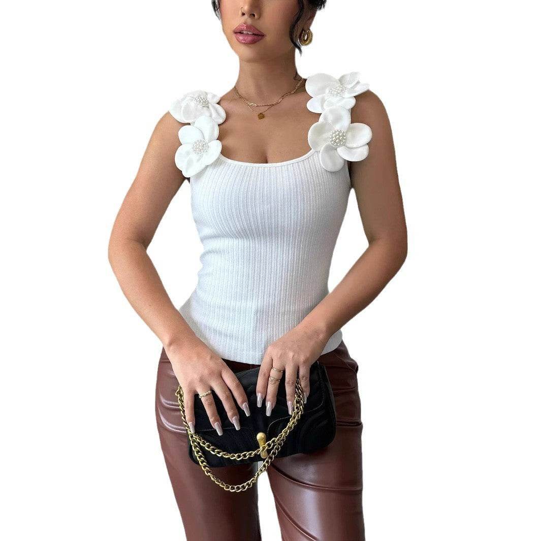 Buycenter Sleeveless Knitted Top - Casual Floral Design, Slim Fit Style - Buy Center