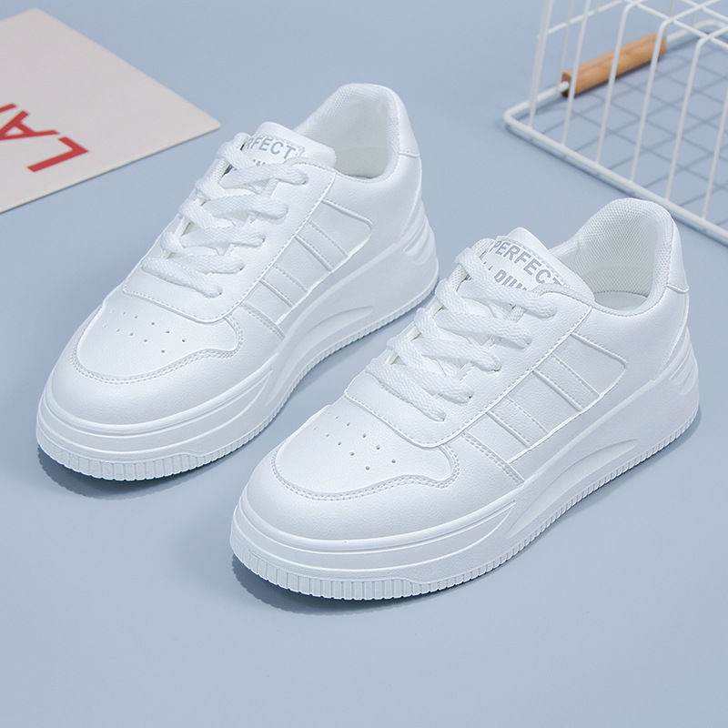 Stylish Women's Casual Sports Sneakers - Low Top White & Blue Leather - Buy Center