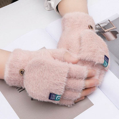 Winter Plush Flip Gloves for Women - Stylish Half Finger Design & Warmth - Buy Center