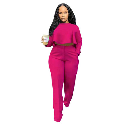 Buycenter Solid Color Two-Piece Set - High Waist Wide Leg Jumpsuit - Buy Center