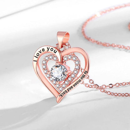 Buycenter Women's Heart-Shaped Birthstone Necklace - Double Weight with Diamond - Buy Center