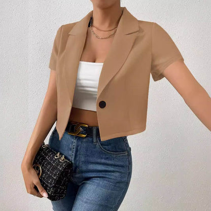 Buycenter Women's Khaki Small Suit - Short Sleeve Fashion for Commuting - Buy Center