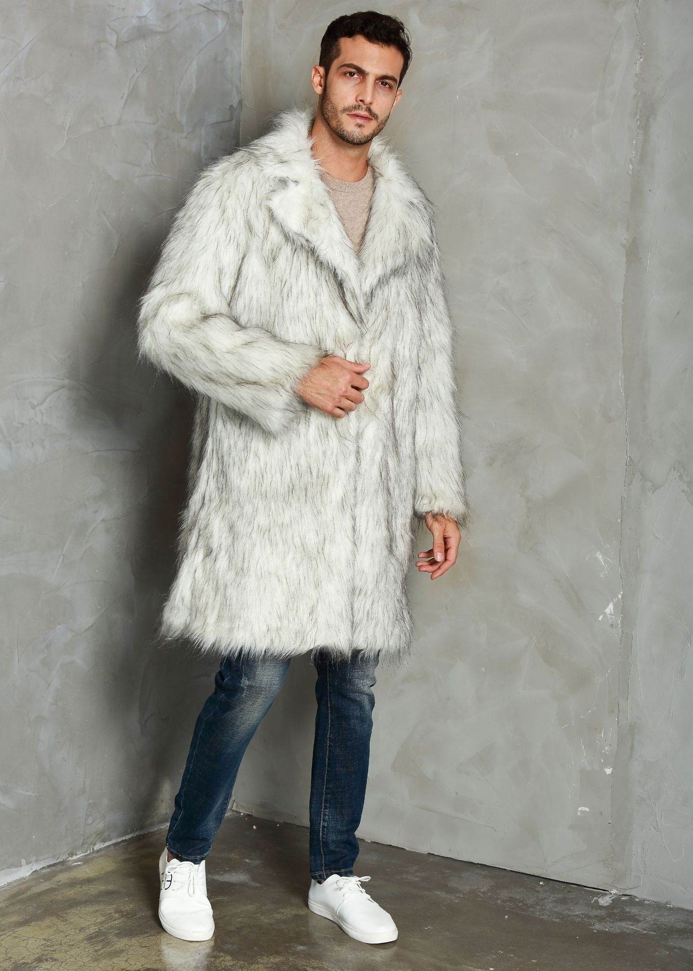 Men's Tailored Faux Fur Coat - Trendy Black & White Wool Blend 2025 - Buy Center