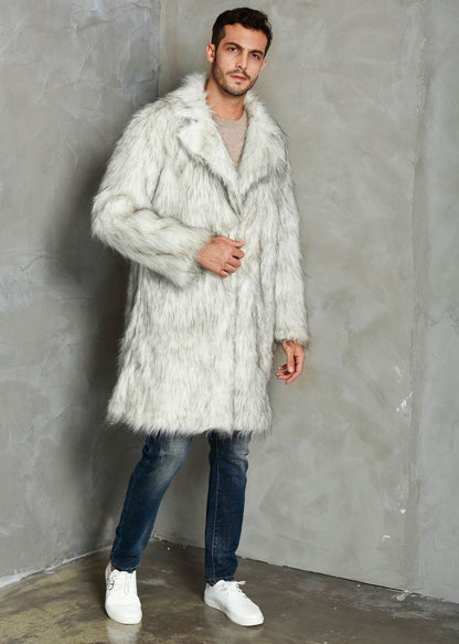 Men's Tailored Faux Fur Coat - Trendy Black & White Wool Blend 2025 - Buy Center