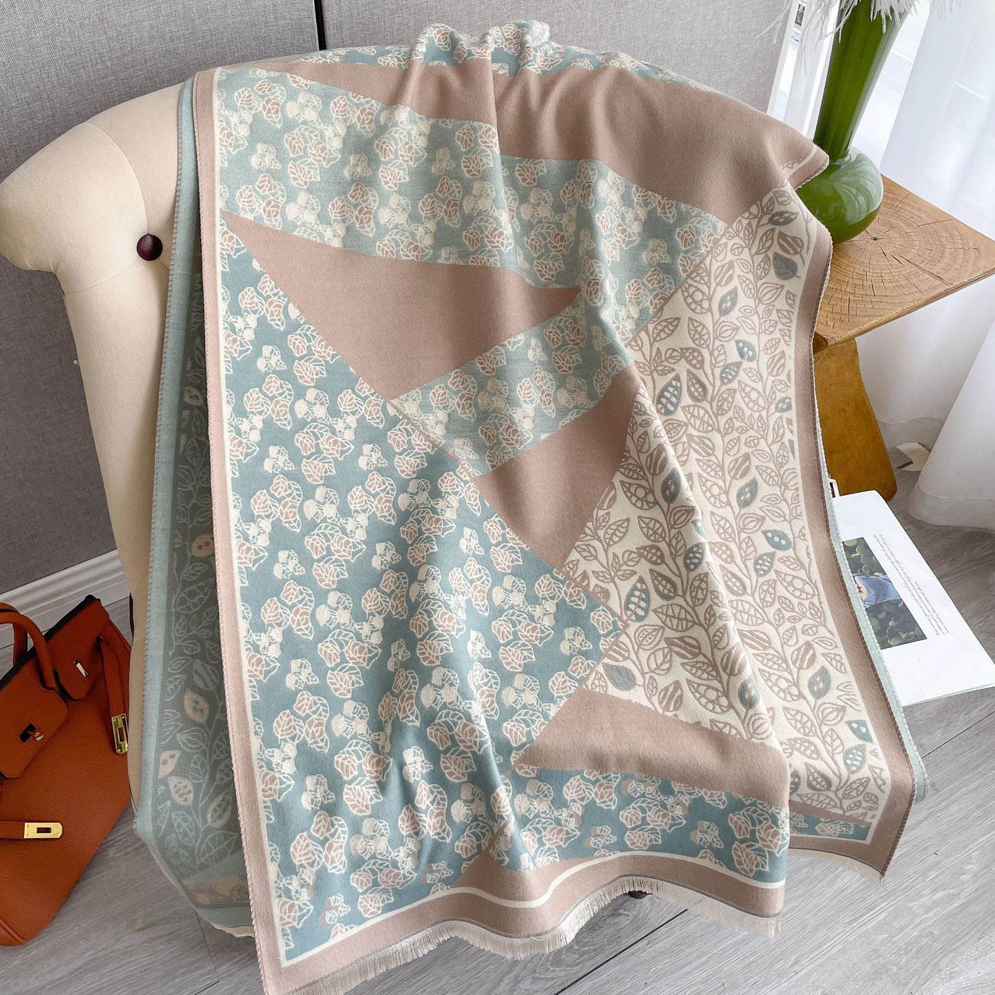Korean Style Floral Print Shawl - Cashmere-like Winter Scarf for Warmth - Buy Center