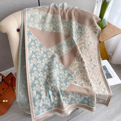 Korean Style Floral Print Shawl - Cashmere-like Winter Scarf for Warmth - Buy Center