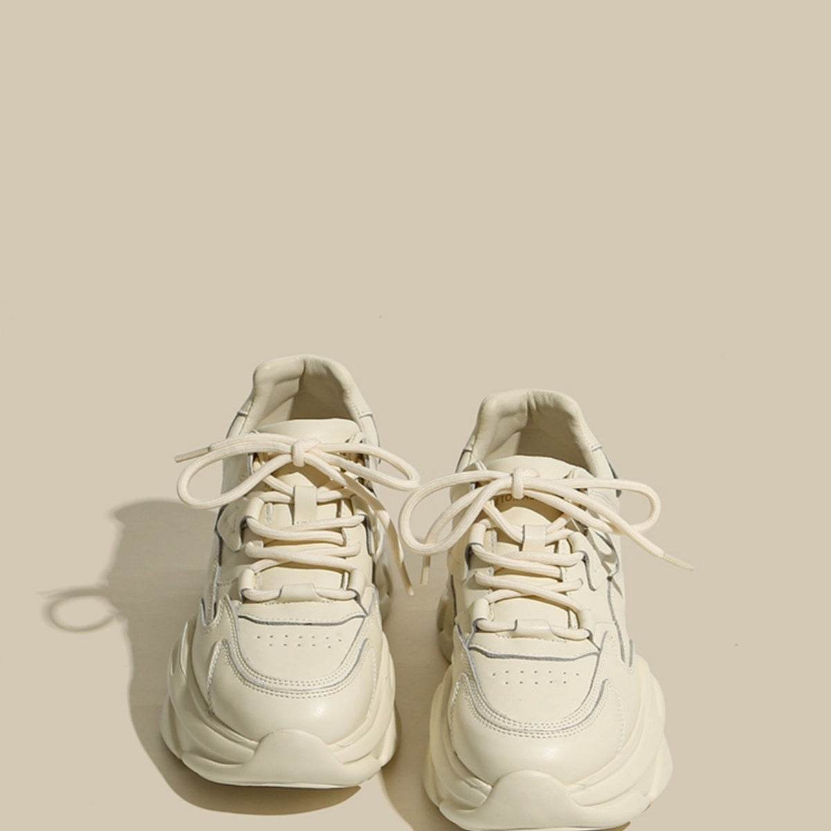 Cowhide Platform Sports Shoes - Height Increasing Casual White Sneakers - Buy Center