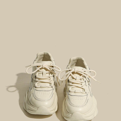 Cowhide Platform Sports Shoes - Height Increasing Casual White Sneakers - Buy Center