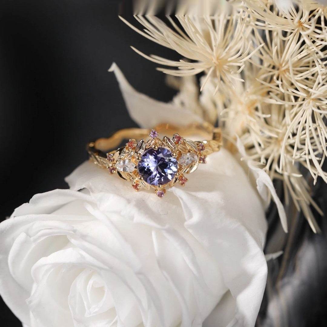 Buy Center Women's Adjustable Gold Blue Spot Diamond Ring - Zircon Design - Buy Center