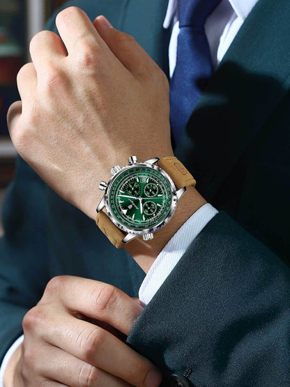 Men's Multi-Functional Quartz Watch - Waterproof Leather Strap, Stylish Design - Buy Center