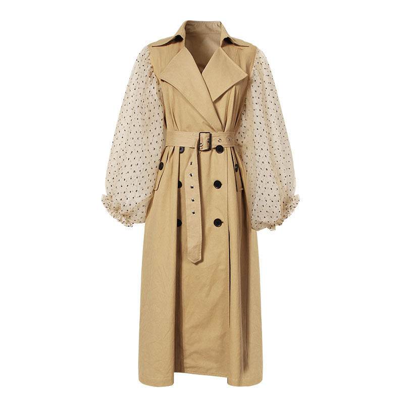 Buycenter Women's Mid-Length Trench Coat - Casual Cotton Dots Design - Buy Center