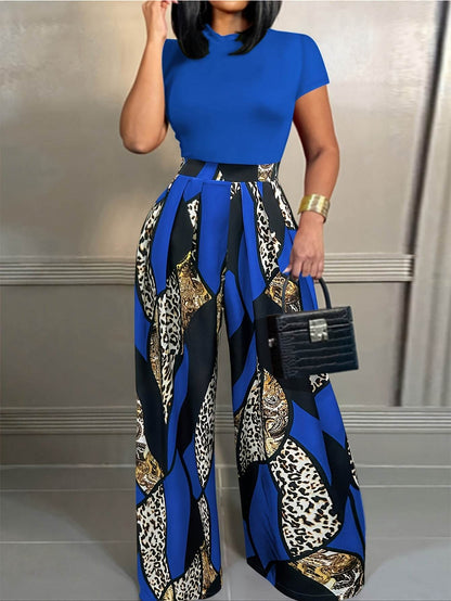 Elegant Two-Piece Set: Fitted T-Shirt & Loose Trousers for Summer - Buy Center