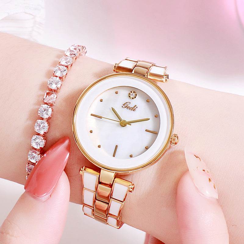 Trendy Korean Style Ladies Watch - White Quartz with Stainless Steel Strap - Buy Center