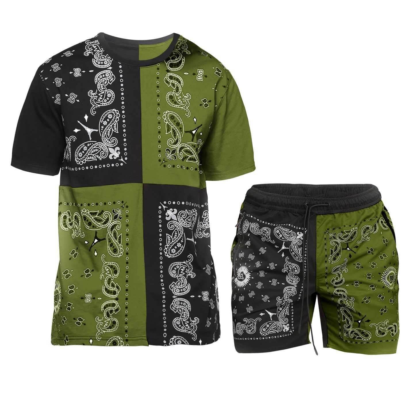 Casual Color Matching Sports Suit - Short Sleeve & Five-Point Pants - Buy Center