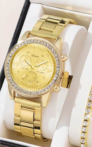 Women's Quartz Diamond-Embedded Watch - Stylish Rose Gold & Silver - Buy Center