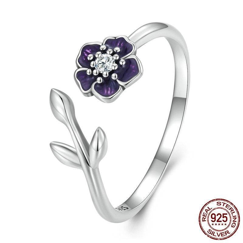 Buycenter S925 Sterling Silver Flower Ring - Adjustable & Simple Design - Buy Center