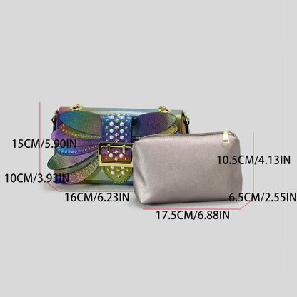 Heavy Industry Rivet Handbag - Trendy Contrast Color Butterfly Wing Clutch - Buy Center