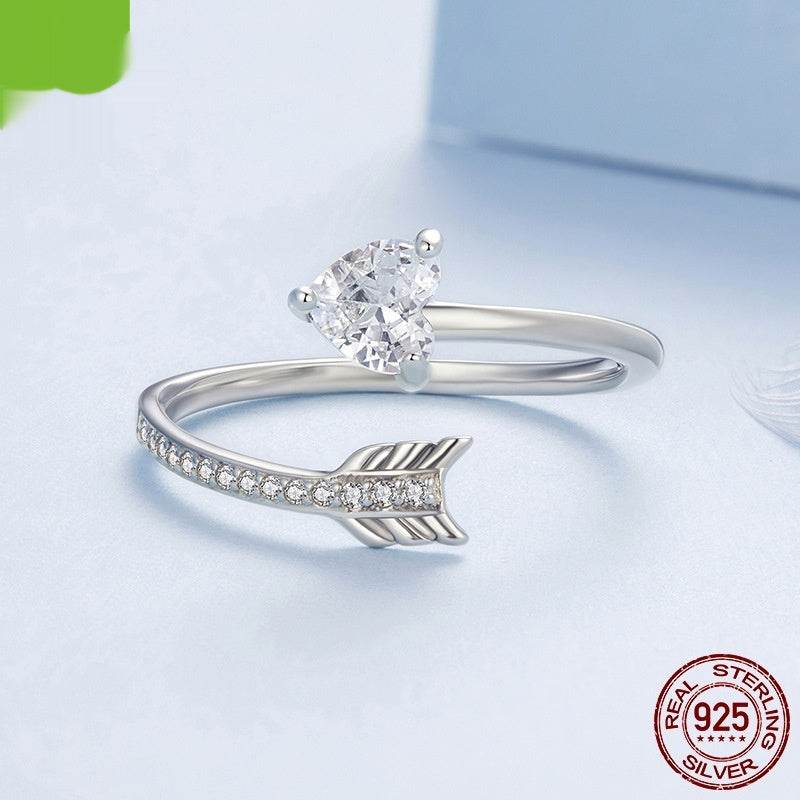 Buycenter 925 Silver Heart Arrow Open Ring - Adjustable Size for Women - Buy Center