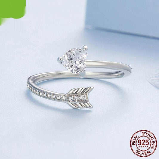 Buycenter 925 Silver Heart Arrow Open Ring - Adjustable Size for Women - Buy Center