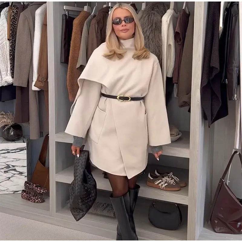 Women's Milky White Woolen Coat - Stylish & Comfortable Basic Jacket - Buy Center