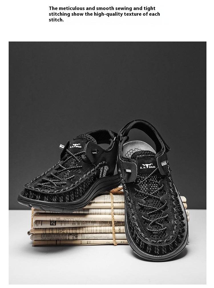 Men’s Summer Trekking Sandals - Woven Hollow Style with Velcro Closure - Buy Center