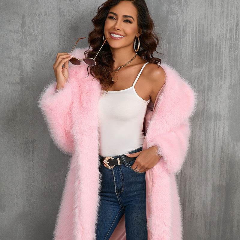 Buycenter Mid-Length Plush Fur Coat - Thickened Faux Fur Collar for Women - Buy Center