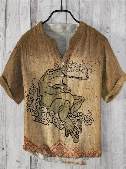 Summer Men's Short-Sleeved Shirt - Loose Fit Linen for Travel & Comfort - Buy Center