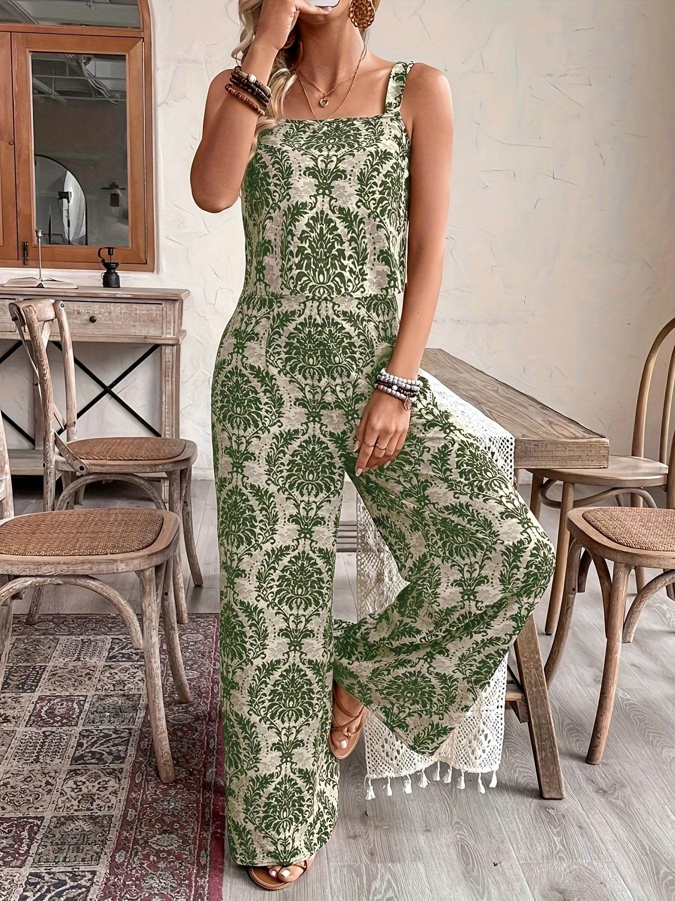 Women's Vacation Outfit - Off-Shoulder Tank Top & Wide-Leg Pants - Buy Center