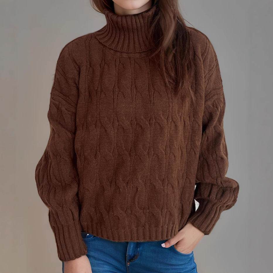 Turtleneck Solid Color Sweater - Loose Fit Pullover for Comfy Style - Buy Center