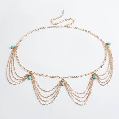 Classic Retro Turquoise Waist Belly Chain - Stylish Summer Body Jewelry - Buy Center