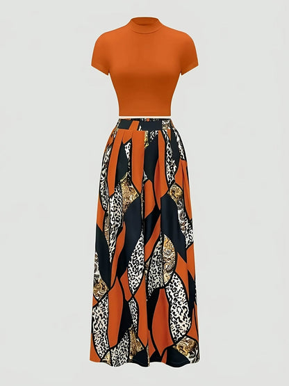 Elegant Two-Piece Set: Fitted T-Shirt & Loose Trousers for Summer - Buy Center