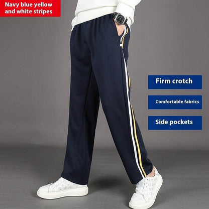 Spring Summer Yellow Striped Uniform Pants - Mid Waist Sports Trousers - Buy Center