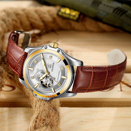 Buy Center Men's Mechanical Watch - Stainless Steel & Leather Strap, 5ATM - Buy Center