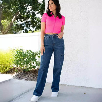 Buycenter High Waist Wide Leg Jeans - Multi-Pocket Denim for Women - Buy Center