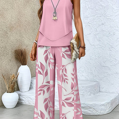 Elegant Red Sleeveless Blouse & Wide-Leg Pants Set - Spring Style - Buy Center