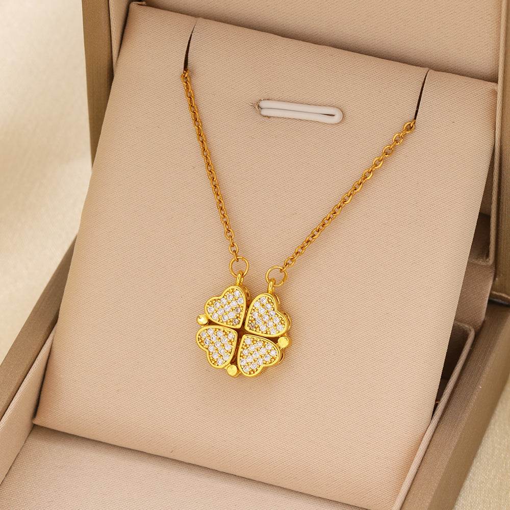 Fashionable Heart-Shaped Necklace - 4-in-1 Clover Design for Women - Buy Center