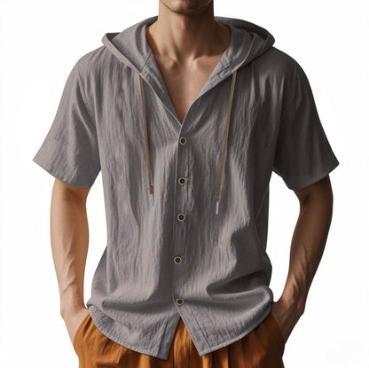 Buycenter Men's Loose Hooded Shirt - Casual Linen Top for Everyday Style - Buy Center