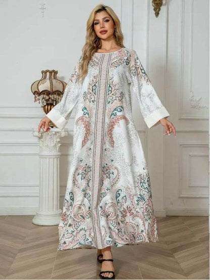 Buycenter Floral Print Long Sleeve Abaya Dress - Elegant Ladies Fashion - Buy Center