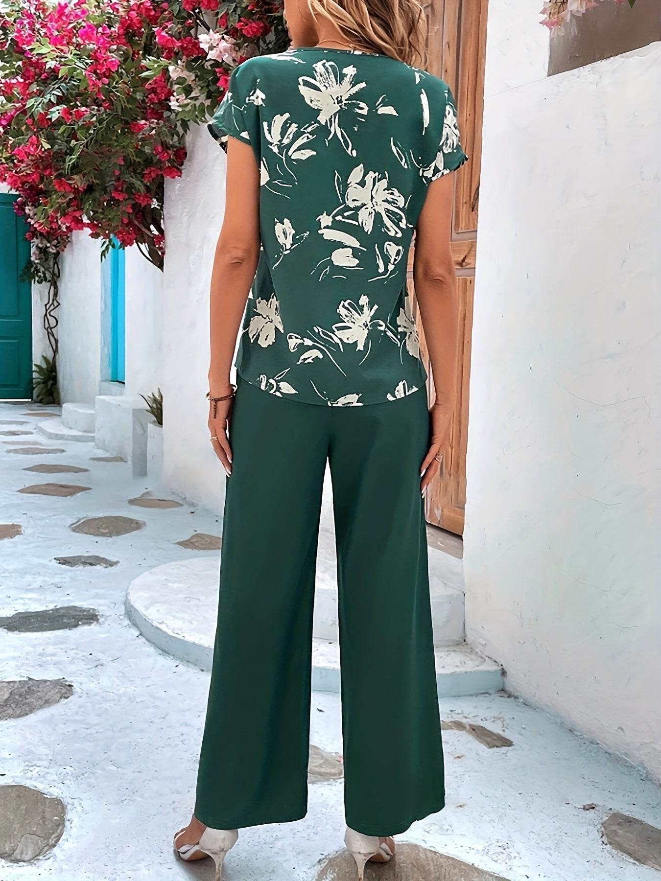 Elegant Women's Floral Pants Suit - Casual Summer Outfit 196 - Buy Center