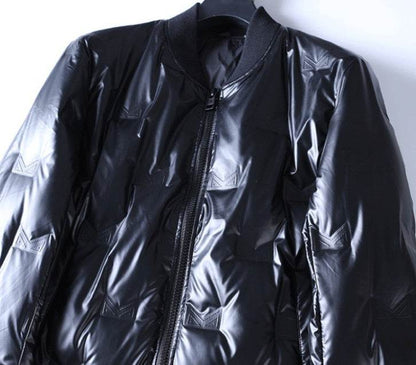 Buycenter Men's Glossy Down Jacket - Stylish Black & Silver Suit Set - Buy Center