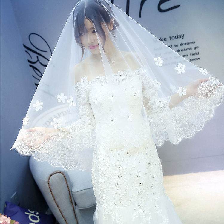 New Style Korean Lace Petal Wedding Veil - Customizable 1.5m Length - Buy Center